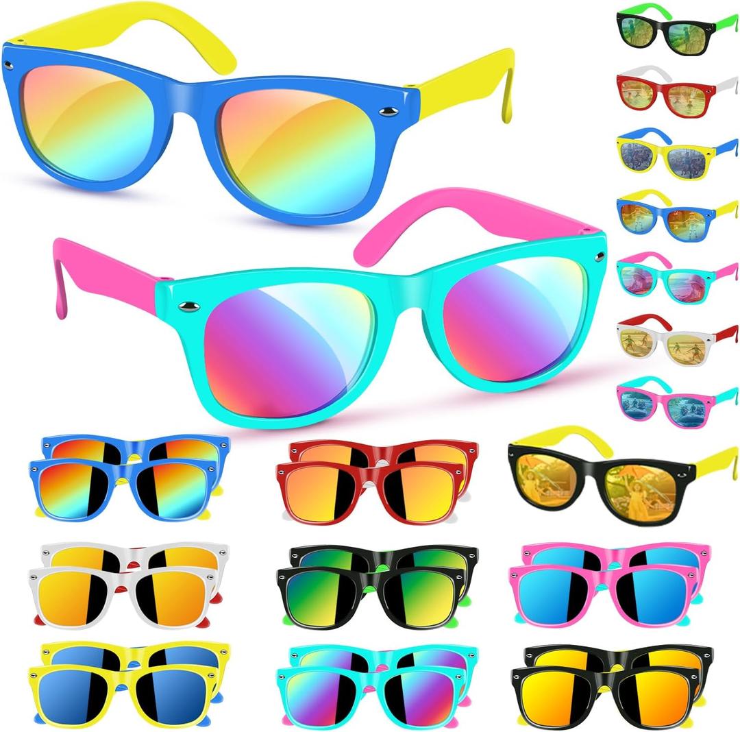 16 Pack Kids Sunglasses Bulk Party Favors, Neon Toddler Sunglasses Bulk for Age 3-7 Boys Girls with UV400 Protection for Party Favors