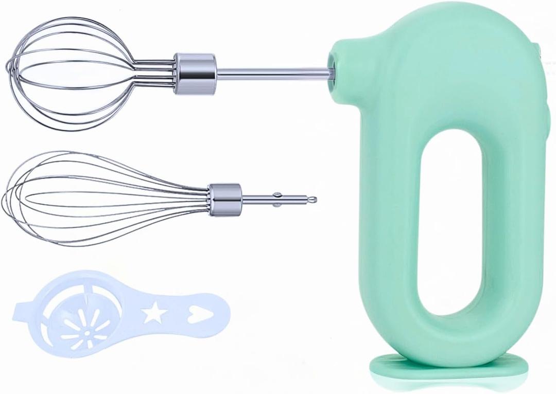 MINI Household Cordless Electric Hand Mixer,USB Rechargable Handheld Egg Beater with 2 Detachable Stir Whisks 4 Speed Modes,Baking At Home For Kitchen,Lightweight Portable(Green)