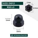 M10-1.5 Hex Head Acorn Cap Nuts, 304 Stainless Steel 18-8 Hexagon Head Acorn Dome Cap Nuts, Black Oxide Finish, Hex Drive, 20 PCS