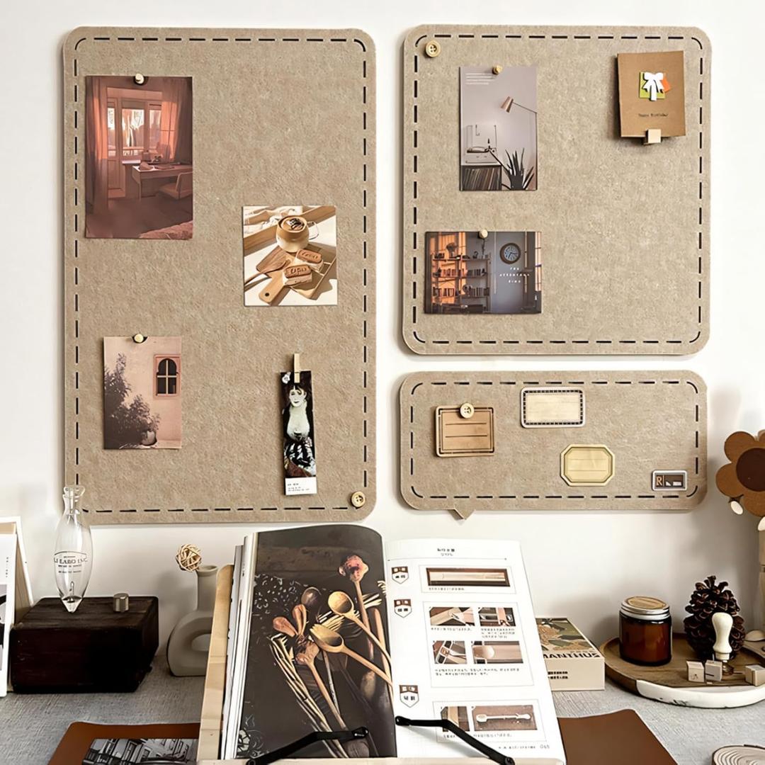 Cork Boards for Walls - 32"x24"Felt Bulletin Board 3pcs Modular Vision Board, Self-Adhesive Pin Board for Wall Decor, Memo Board for Office & Home - Sandstone