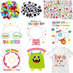 Fancy Land 6 Sets 100th Day of School Crafts for Kids Heat Transfer Iron on Patches 100 Days of School Heat Iron on Transfers Stickers Decals for T-Shirts DIY Clothing Bag Craft Boys Girls