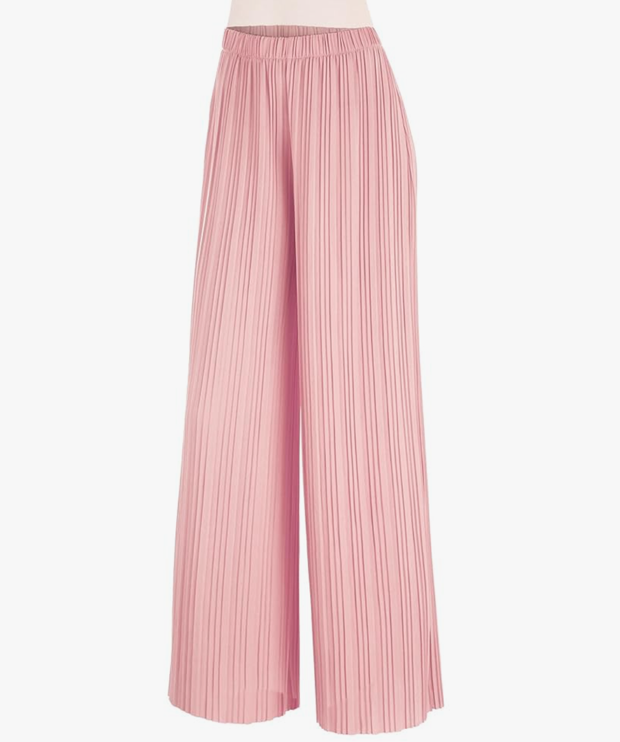 Made By Johnny Women's Pleated Wide Leg Palazzo Pants with Drawstring Large
