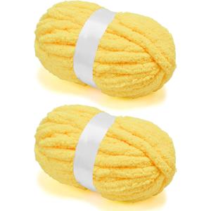Chunky Chenille Yarn for Crocheting/Arm Knitting, Super Soft Jumbo Knit Blanket Yarn Yellow 2 Pack (32 yds, 8.5 oz Each Pack)