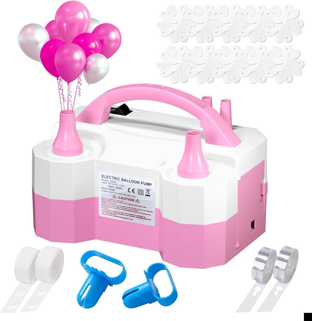 SINBEE Balloon Pump, Balloon Pump Electric, Portable Dual Nozzle Electric Blower Air Pump Inflator for Party Decoration. Faster and Save Time (Pink)
