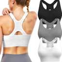 Adjustable Sports Bras for Women: 3 Pack High Support Padded Racerback Sport for Large Bust Workout Running Gym (Black/Grey/White), XRCKLOCR26-B3-L2-5-Mercantile DrL