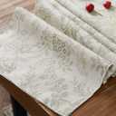 jinchan Spring Table Runner Linen Farmhouse Table Cloth Green Floral Decorative 72 Inch Botanic Printed Burlap Handcrafted Flax Coffee Table Decor 1 Panel Sage Green on Beige