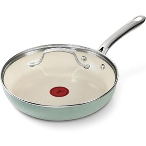 T-Fal Inspire Ceramic Frying Pans Nonstick 10.5 Inch Skillet with Lid, Oven Safe to 500°F, Cookware Stainless Steel Handle, Mint Green