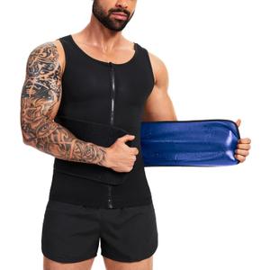 Sauna Vest for Men Waist Trainer Sauna Shirt for Men Zipper Sweat Belt Tank Top for Belly Fat (Large-X-Large, Black/Gold)