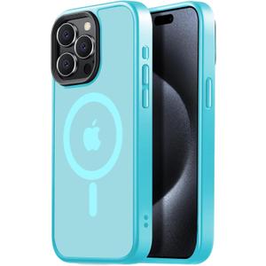 2 x Compatible with iPhone 15 Pro Max case Fits MagSafe 10FT Drop Resistant Matte Skin Feeling Shockproof Back Cover Fits iPhone 15 Pro Max Phone Cases, Light Blue