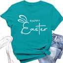 Valiri Easter Shirts for Women Easter Bunny T-Shirt Cute Rabbit Print Tee Tops, XL
