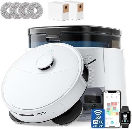 Lefant Robot Vacuum and Mop, 12000Pa Suction,Multifunctional Dock with Hot Water Self-Cleaning&Drying, Obstacle Avoidance,90-Day Self-Emptying, 5G WiFi Alexa/APP/iWatch Control,M3 White.