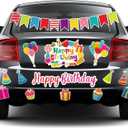 14 Pcs Birthday Car Decorations Door Decorations Birthday Banners Reflective Magnet Stickers Balloon Box Colorful Magnets for Car Refrigerator Door Metal Surface(Cake)