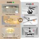 RUIYEY Boho Ceiling Fans with Lights: 20 inch Modern Flush Mount Ceiling Fan with Remote Control, 7 Blades Reversible 6 Speeds E26 4 Light Low Profile Hand Woven Caged Fandelier for Bedroom Nursery, Cotton