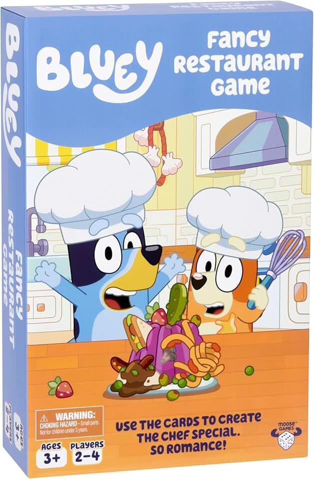 Bluey Fancy Restaurant Game, Join and Bingo as They Match Food Cards to Help Dad Prepare a Special Dinner for Mum, Serve up Fun While Building Memory and Matching Skills, Ages 3+, 2–4 Players
