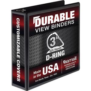 Samsill Durable 3 Inch Binder, Made in the USA, D Ring Binder, Customizable Clear View Cover, Black, Holds 625 Pages (1 Pack)