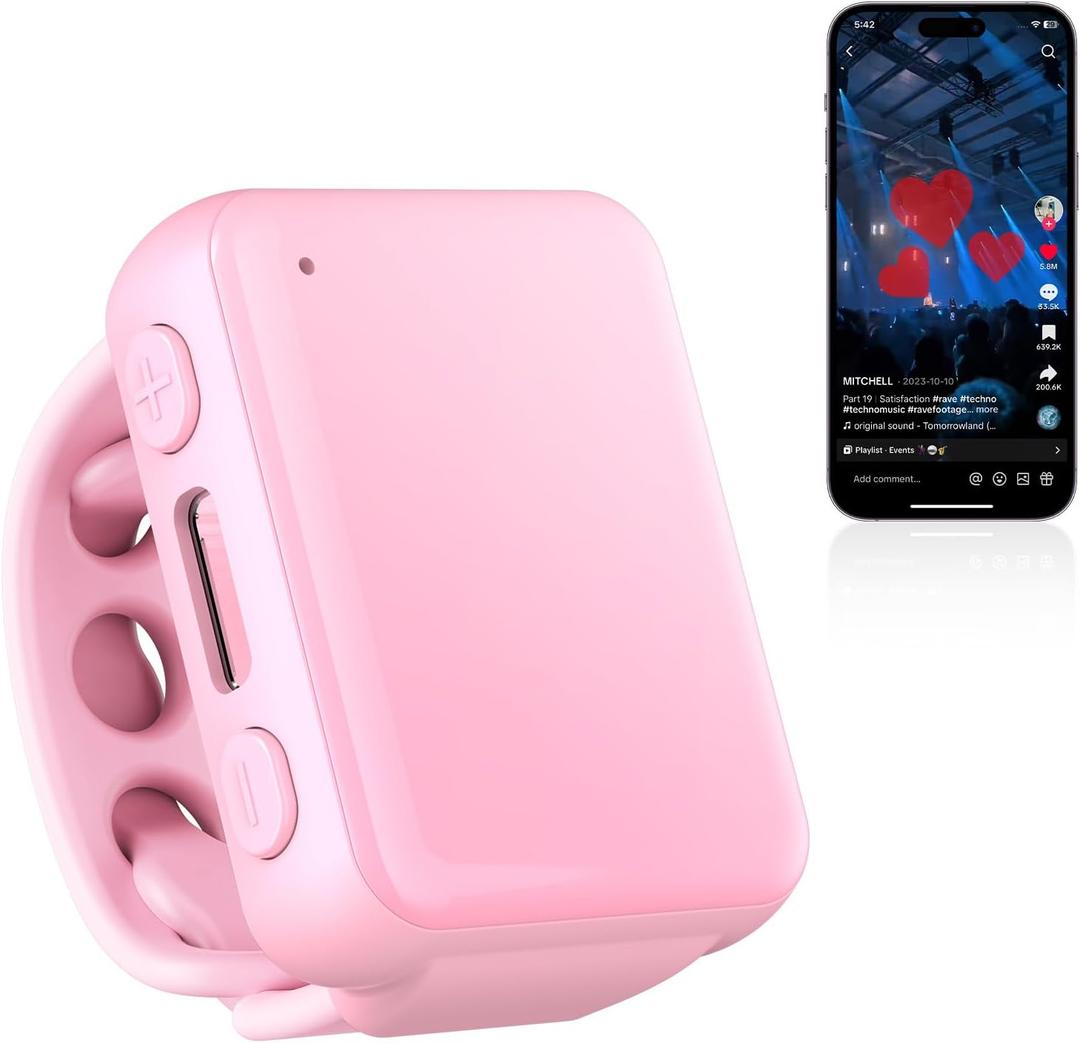 TikTok Scrolling Ring  Page Turner for iPad E-Books, Bluetooth Phone Controller for TikTok, Camera Shutter Music Remote Control, TikTok Trend Item Must Have 2025 for iPhone, iPad, Android, Pink