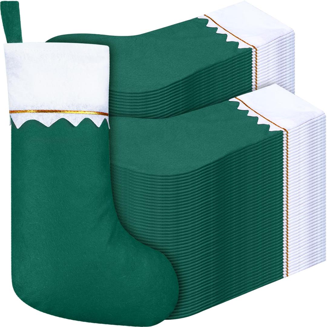 Sumind 100 Pieces Felt Christmas Stockings 15 Inch Party Favors Stockings Xmas Decoration Stocking Rustic Santa Stocking for Christmas(Green)