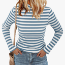 Women's Long Sleeve Stripe Shirts Fall Casual Mock Neck Ribbed Knit Tops 2025 Fashion Clothes, Medium 