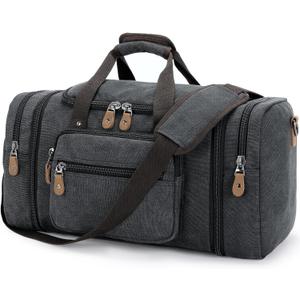 Gonex Canvas Duffle Bag for Travel 50L Expandable Duffel Weekend Overnight Bag men (Dark Gray) (Large-50L (No Shoe Compartment))