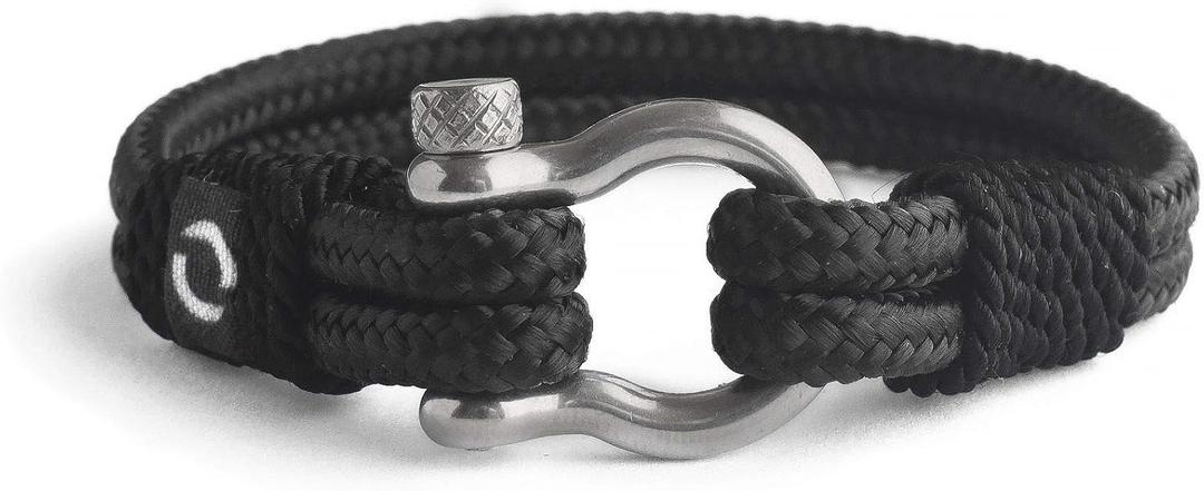 Mens Rope Bracelet - Stainless Steel Silver Shackle, Extremely Durable and Scratch Resistant Waterproof Paracord, Handmade, Nautical Wristband for Men (RoyalBlack)