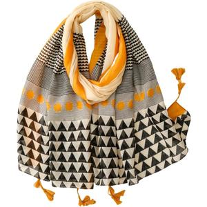 Travel Boho Scarf for Women Casual Lightweight Pashmina Scarves Fashion Multicolor Shawl Wraps with Fringed Beads,  Yellow Plaid