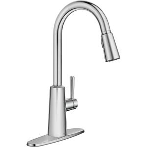 Moen Riley Chrome One-Handle Pulldown Kitchen Faucet Featuring Power Boost for a Faster Clean and Reflex Docking System for the Spray Head, Modern Kitchen Sink Faucet, 7402C