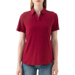 Women's V-Neck Ruffle Design Polo Shirts Short Sleeve Collared Loose Casual Tunic Blouses with Pocket (Red, XL)