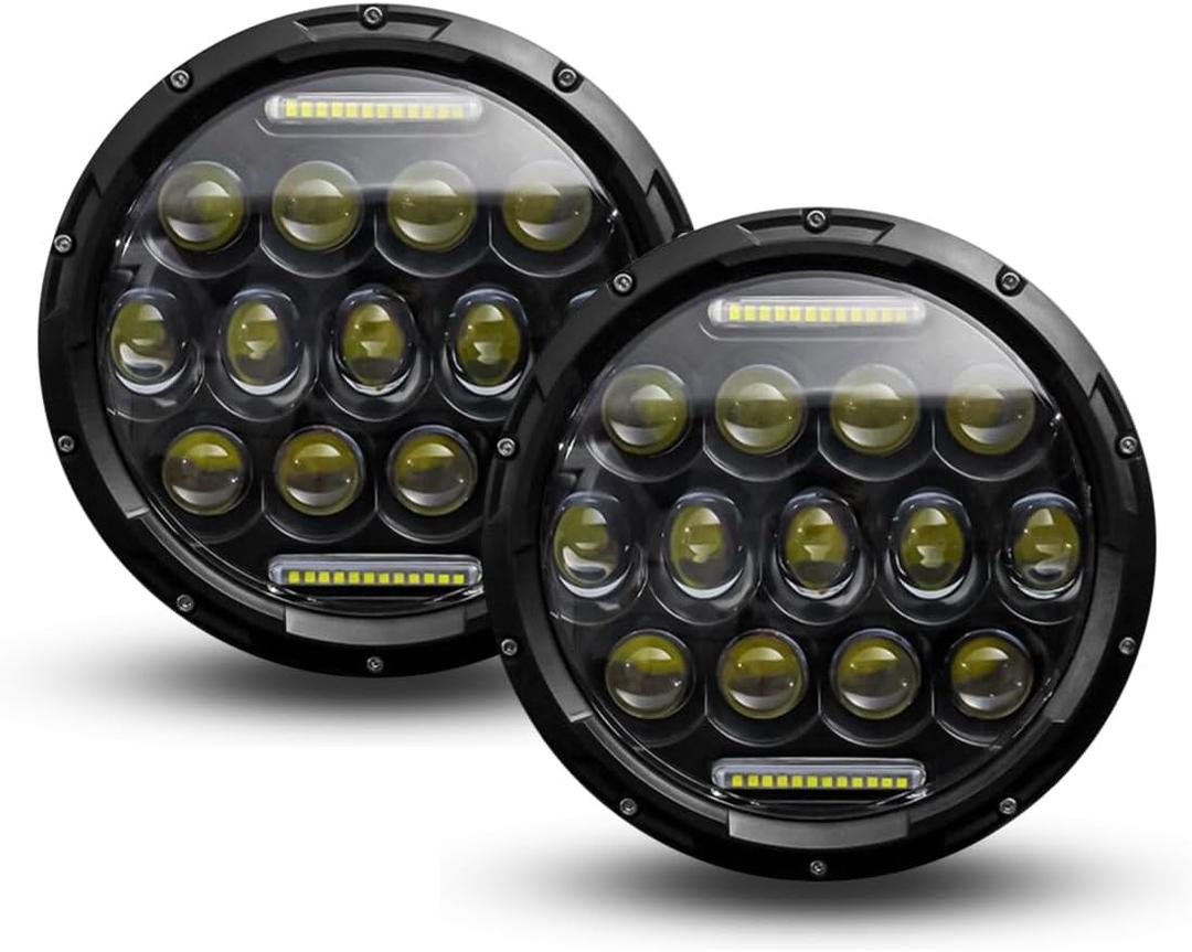 7 Inch Round LED Headlights, 2PCS DC12-24V 7 Inch 140W 6000K DOT Approved Hi/Lo Beam DRL Round LED Headlight Compatible with Jeep Wrangler JK/TJ/LJ with DRL