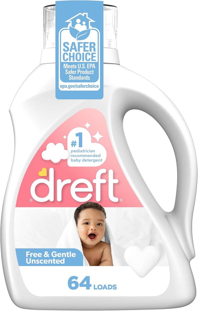 Dreft Liquid Laundry Detergent for Family, Unscented Laundry Detergent, 84 fl oz, 64 Loads