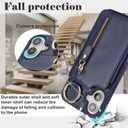 for iPhone 16 Plus case Wallet with Card Holder for Women Men Shockproof Phone case with Keychain Ring Stand Leather Zipper Credit Card Slots-Deep Blue