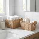 2 Pack Scalloped Wicker Baskets for Shelves, Paper Rope Storage Baskets for Organizing with Handles, Decorative Woven Baskets for Bathroom, Closet, Nursery