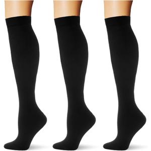 (3 pairs) Compression Socks 20-30 mmHg Long Knee High Socks for Women Men Support Athletic Travel Daily Wear (Black, XS)