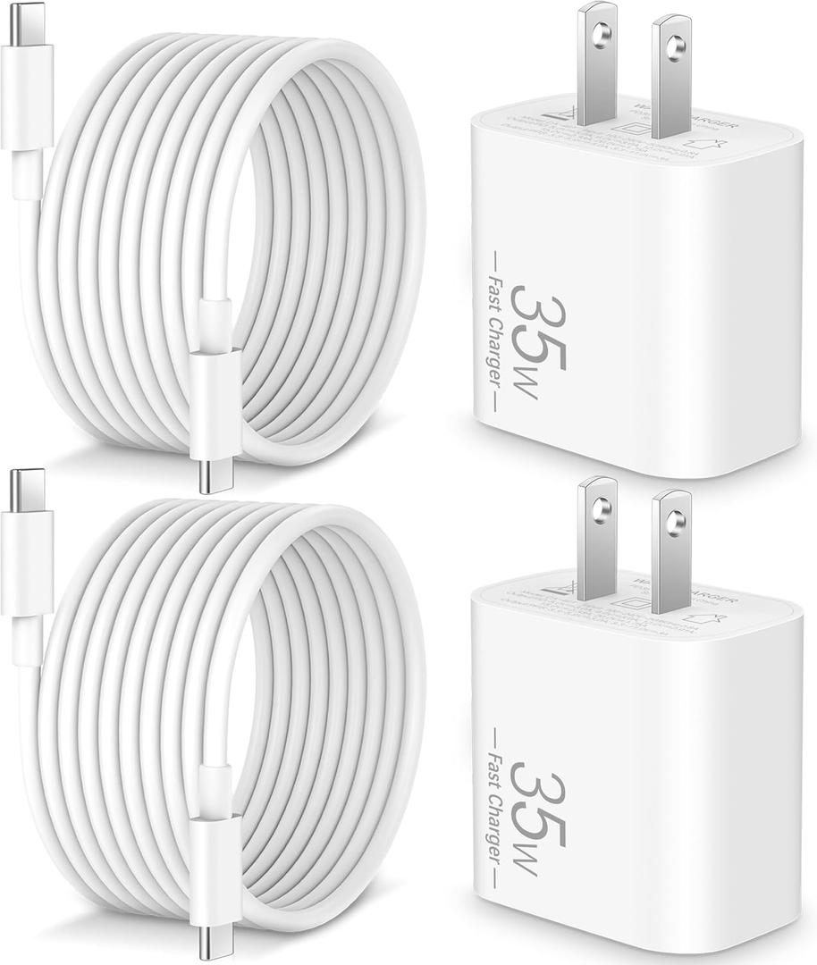 35W USB C Fast Charger for Google Pixel 10/10 Pro XL/Fold/9/9 Pro XL/8/8a/7/6/5/4/3 XL, 2-Pack 35W Type C Fast Charger Block & 10FT Long USB C Cable for Galaxy S26/S26+/S25/S24/ S23/S22/A57/A56/A55
