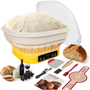 Heating Banneton Bread Proofing Basket, Upgrade Timer & 6 Temp Settings, Silicone Sourdough Bread Proofing Basket Set, Electric Thermostatic Banneton Basket with Display