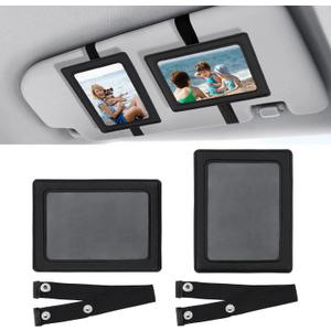 2 x Koongloong 2PCS Car Picture Frame PU Leather Sun Visor Photo Holder with Elastic Band Fit 4x5.5 Inch Pictures Vertical and Horizontal Universal Black