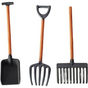 3Pcs/ Set Dollhouse Miniatures, 1/ 12 Scale Miniature Dollhouse Farm Tool Accessories, Plastic Mini Farm Tool Shovel Rake for Micro-Landscape Scene Lightweight Dollhouse Decor