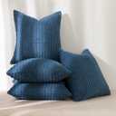 Kevin Textile Throw Pillow Covers Pack of 4 Spring Super Soft Boho Corduroy Decorative Pillow Covers Cases Solid Color Plush Texture Throw Pillows for Sofa Couch Chair 18x18 Inch, Dusty Blue