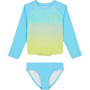 Calvin Klein Girls' Two-Piece Rashguard Swimsuit Set with UPF 50+ Sun Protection (16, Atomizer Ombre)