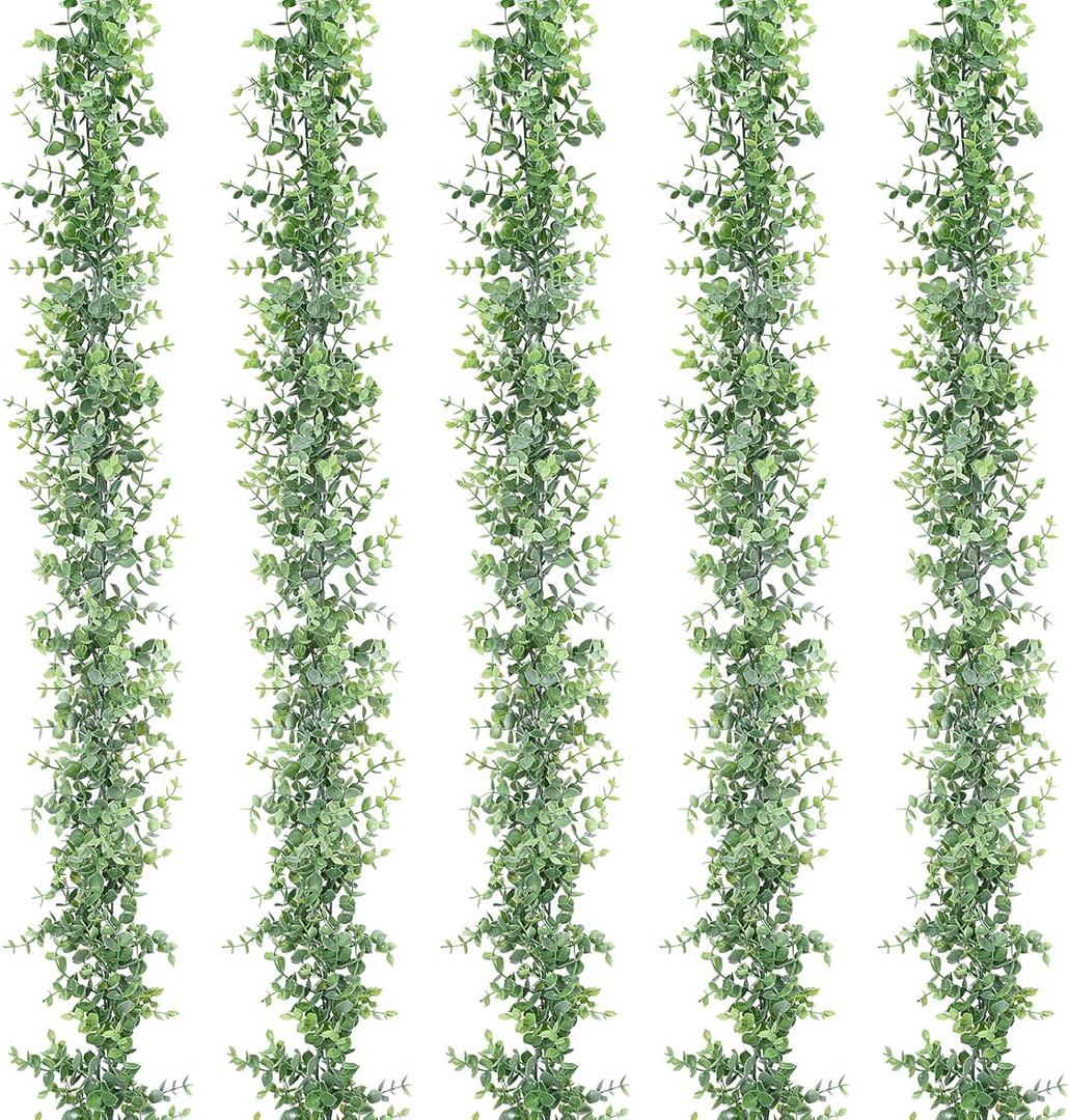 Dolicer 5 Packs Eucalyptus Garland, 30FT Faux Eucalyptus Greenery Garland, Artificial Eucalyptus Leaves Vine, Fake Hanging Eucalyptus Garlands Wedding Backdrop Arch Wall Table Party Decor (Grey Green)
