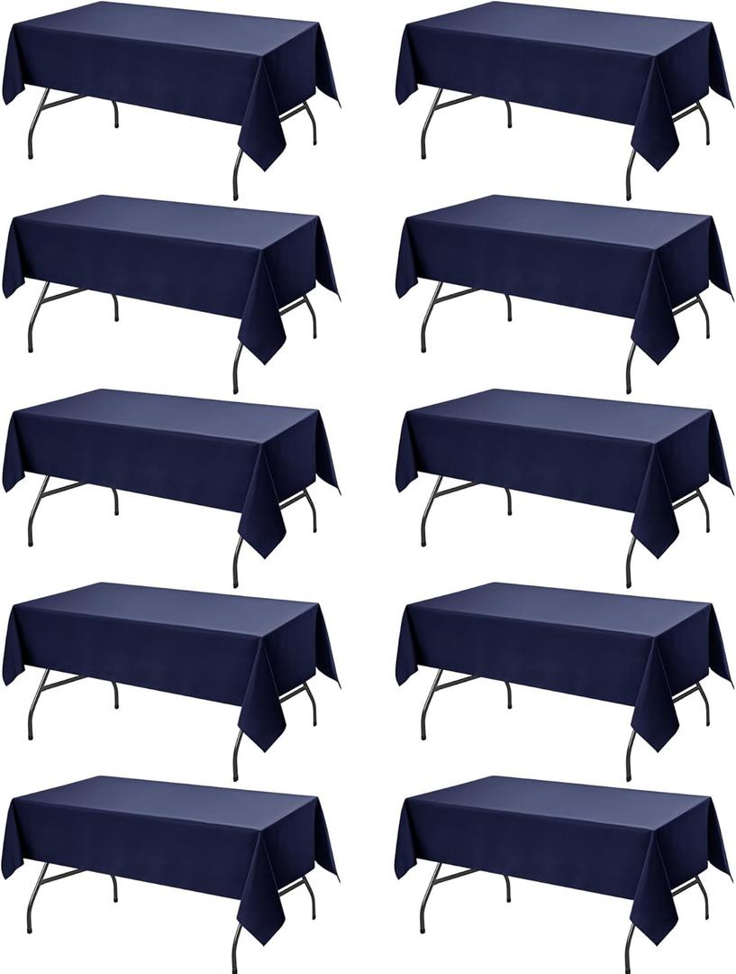10-Pack Navy Blue Tablecloths for Rectangle Tables, 60 x 102 Inches, Stain-Resistant Polyester Fabric for 6 Foot Tables - Washable Table Covers for Weddings, Birthday Parties, Events
