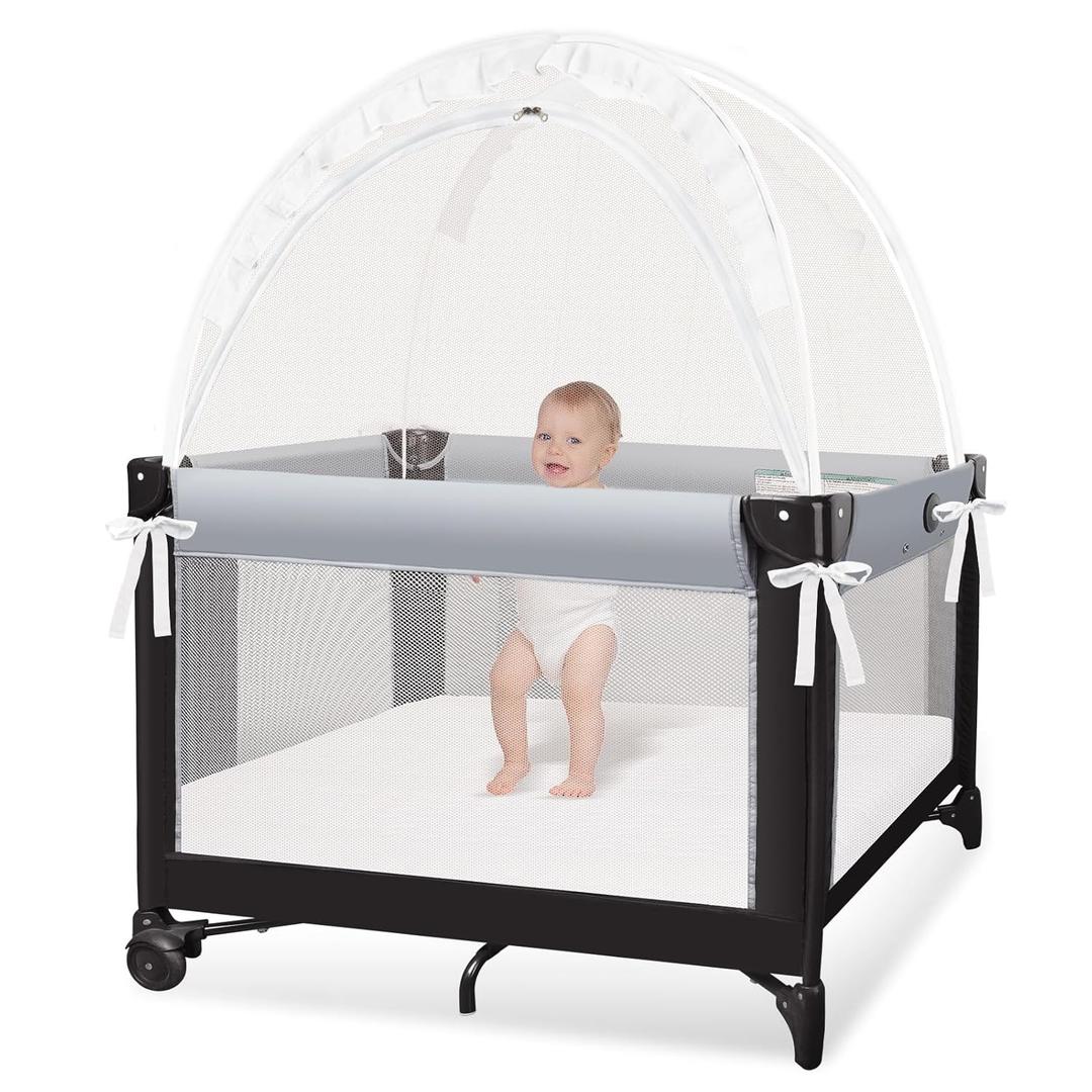 Crib Tent - Crib Net to Keep Baby in, Stop Baby from Climbing Out of Cribs, Pop Up Cribs Tent with Durable Breathable Net Double Zipper Strong Rods Installation Convenience S