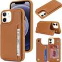 iCoverCase Compatible with iPhone 12 Mini Case with Card Holder, Wallet Phone Case for Women Men RFID Blocking PU Leather Protective Case 5.4 Inch (Light Brown)