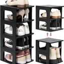 TRZZ 5-Tier Small Shoe Rack, Vertical Narrow Stackable Organizer with Removable Partition, Efficient Shoe Storage for Closet, Entryway, and Small Spaces (Black)