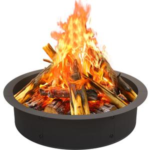 OUSHENG Fire Pit Ring Outdoor, 33 Inch Outer 30 Inch Inner Round Wood Burning Firepit Accessories, DIY Metal Steel Liner Insert for Bonfire Outside Camping Above or In Ground