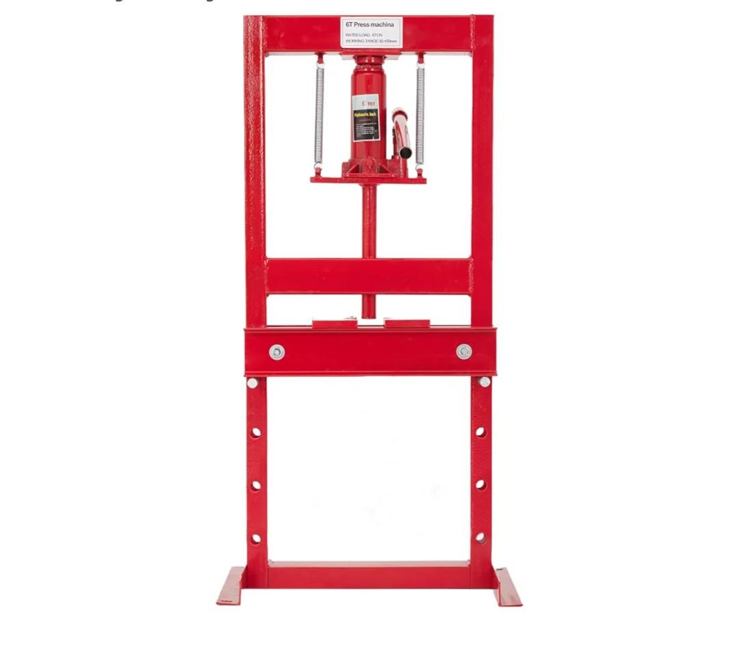 Garvee Hydraulic Press 6 T, Hydraulic Shop Press, H Frame Hydraulic Press with 2 Press Plates, Garage Floor Shop Press, Adjustable Work Table Height, Heavy Duty Press, Red