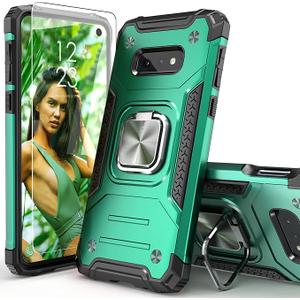 for Galaxy S10E Case with Tempered Glass Screen Protector,Hybrid Drop Test Slim Fit Cover with Car Mount Kickstand Slim Fit Protective Phone Case for Galaxy S10E,Dark Green