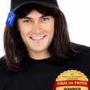 ALLAURA Compatible with Waynes World Wig and Hat Black Mullet Wig with Waynes Cap for Men 80s Rocker Costume, Heavy Metal Look, 1980s Party Outfit, Funny Halloween or Couples Costume Accessory
