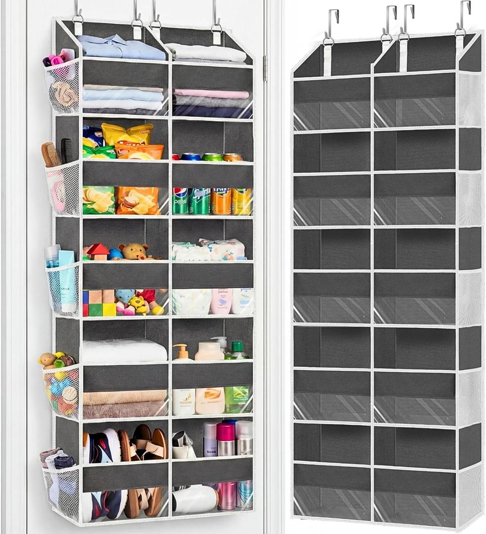 Over the Door Organizer 5 Tiers, Extra Large Behind Door Storage of 10 Compartments, 80 lbs Weight Capacity Over Door Organizer, Door Hanging Organizer for Closet, Diaper Organizer, Room storage | Behind Door Storage, Over Door Organizer, Room storage (Gray)