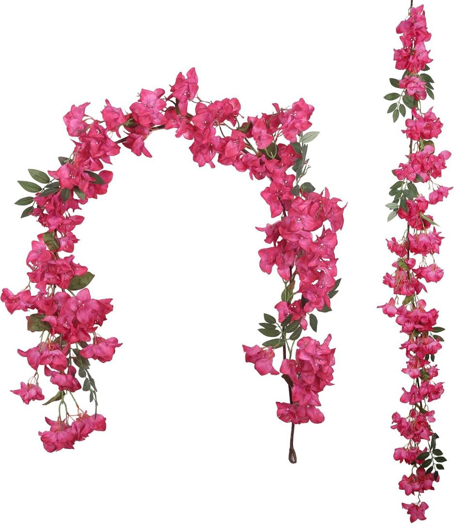 Fuchsia Bougainvillela Artificial Flower Garland 5.9FT Lush Bougainvillea Hot Pink Artificial Vine Flowers for Centerpieces Table Runner Wedding Arch Porches Patios Garden Decor (Hot Pink)