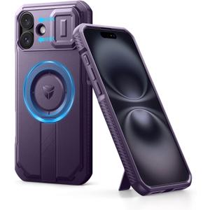 Dexnor for iPhone 16 Plus Case with Slide Camera Cover & Adjustable Kickstand, Magnetic Rugged Shockproof Bumper Cases Heavy-Duty Mangetic Protective Cover, Phantom Purple